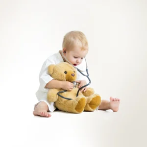 Child and teddy bear