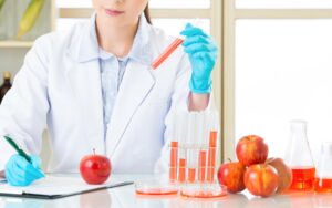 Scientist analyzing samples, representing nutrition and genetic testing.