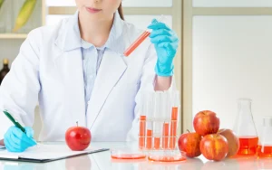 Scientist analyzing samples, representing nutrition and genetic testing.