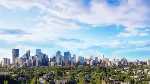 Calgary skyline with surrounding neighbourhoods